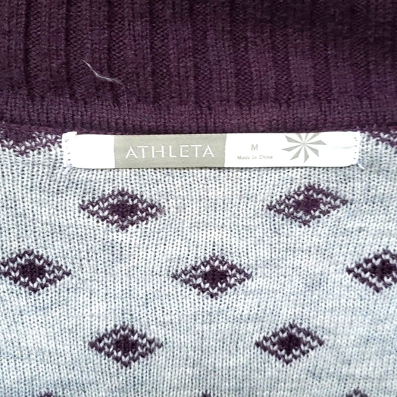 Athleta Purple and White Fair Isle Teton Wool Blend Full Zip Sweater M - Picture 7 of 9